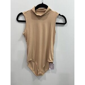 MANGOPOP Women's Turtleneck Bodysuit Beige Size Small NWT
